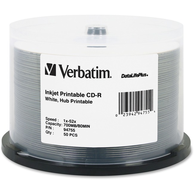 Picture of Verbatim CD-R 700MB 52x White Wide Printable Azo 50 Pack on Spindle